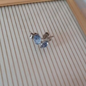 Sterling Silver Blue Crystal Stud Earrings - Women Jewelry